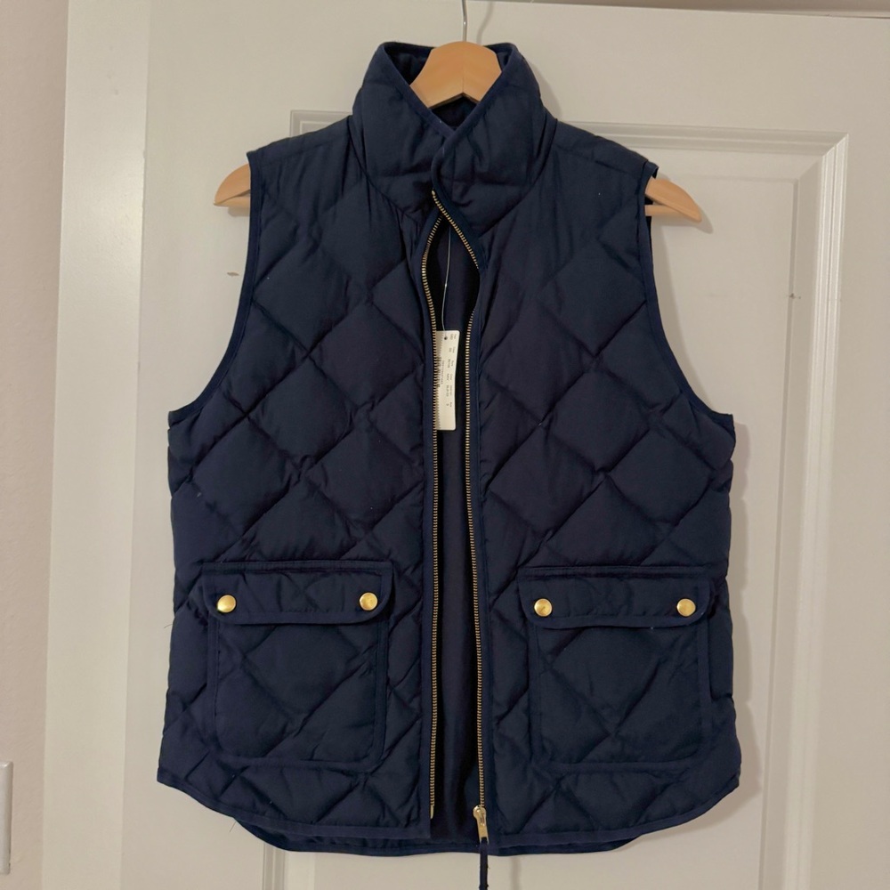 J.Crew Navy Quilted Vest with Gold Accents